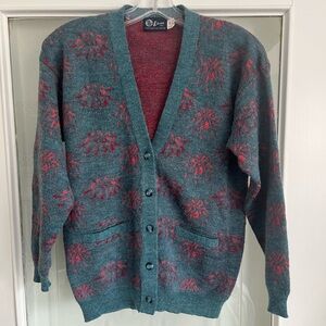 Cozy Vintage Teal, Pink & Red Cardigan